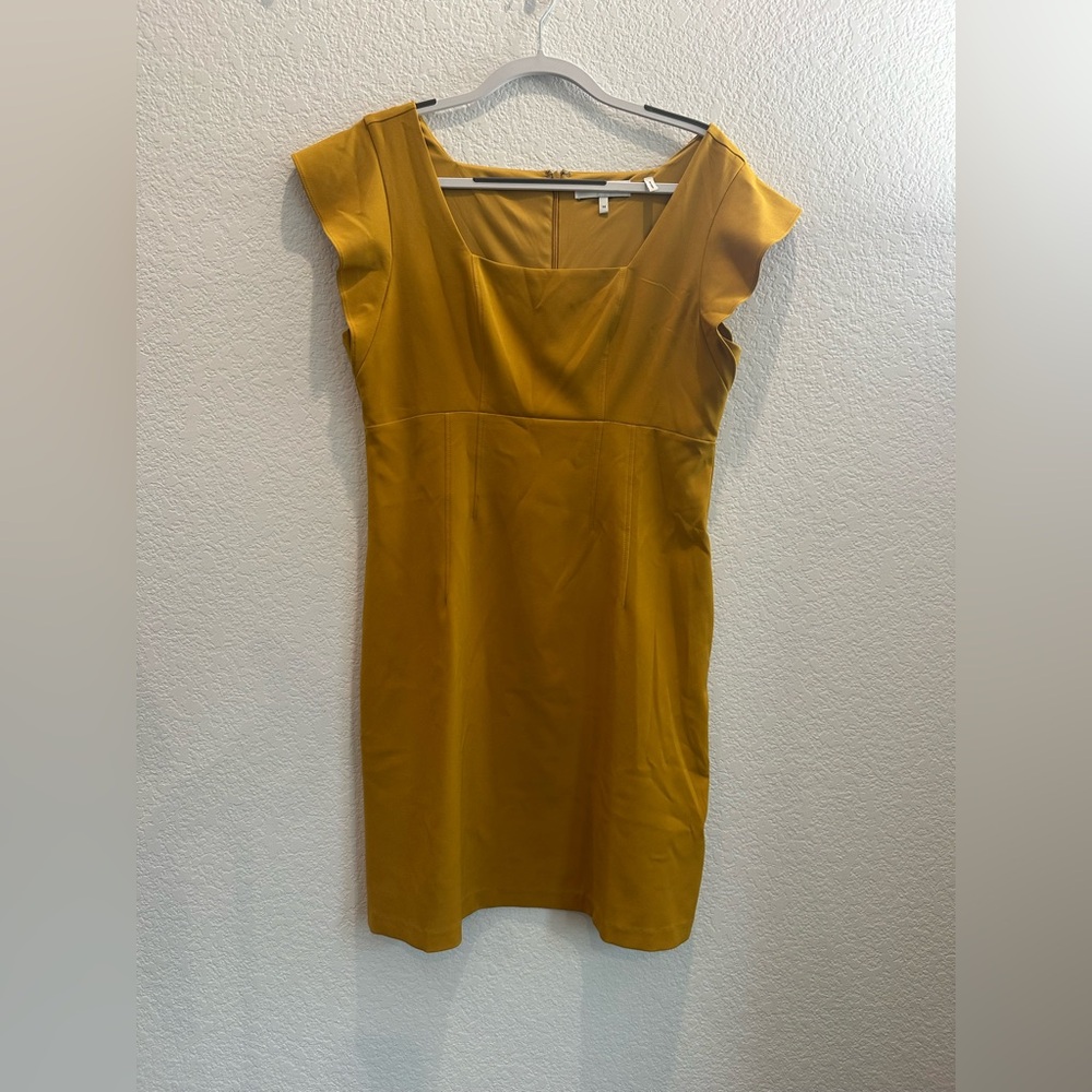 Lark & Ro Gold Sheath Mini Dress with Flutter Cap Sleeves